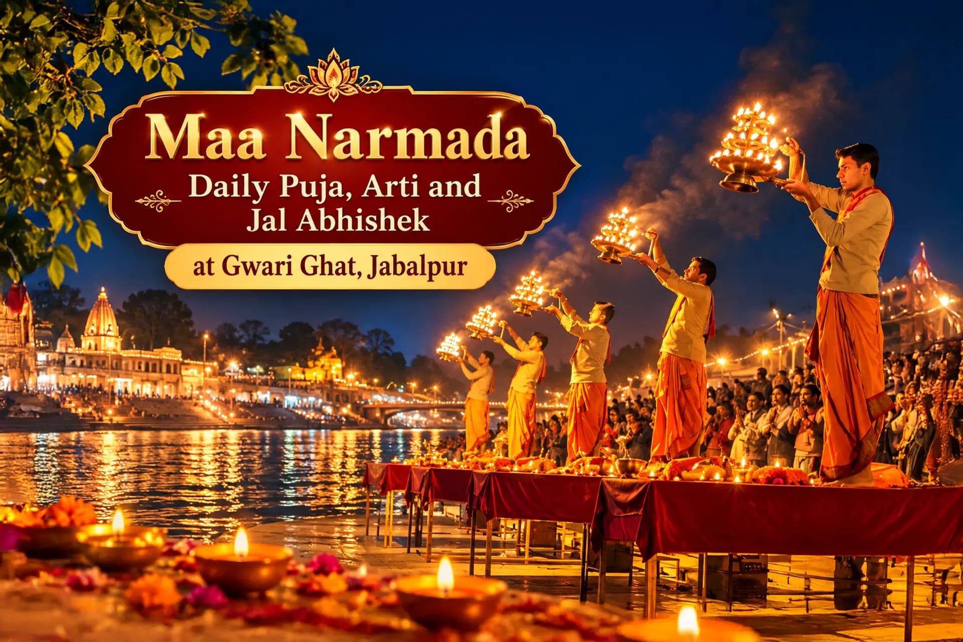 Maa Narmada Daily Puja, Arti and Dugdh Abhishek at Gwari Ghat, Jabalpur